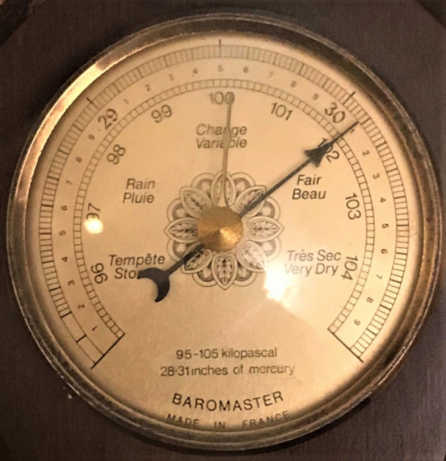 4 FUNCTIONAL THERMOMETER ON FRENCH WOOD BAROMETER HOUR DEGREE