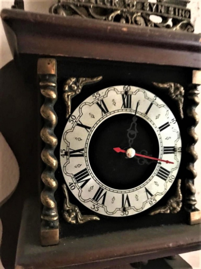 NETHERLANDS Pendulum CLOCK BRONZE AND WOODEN BRONZE SCULPTURE WITH THE WORLD ON THE TOP